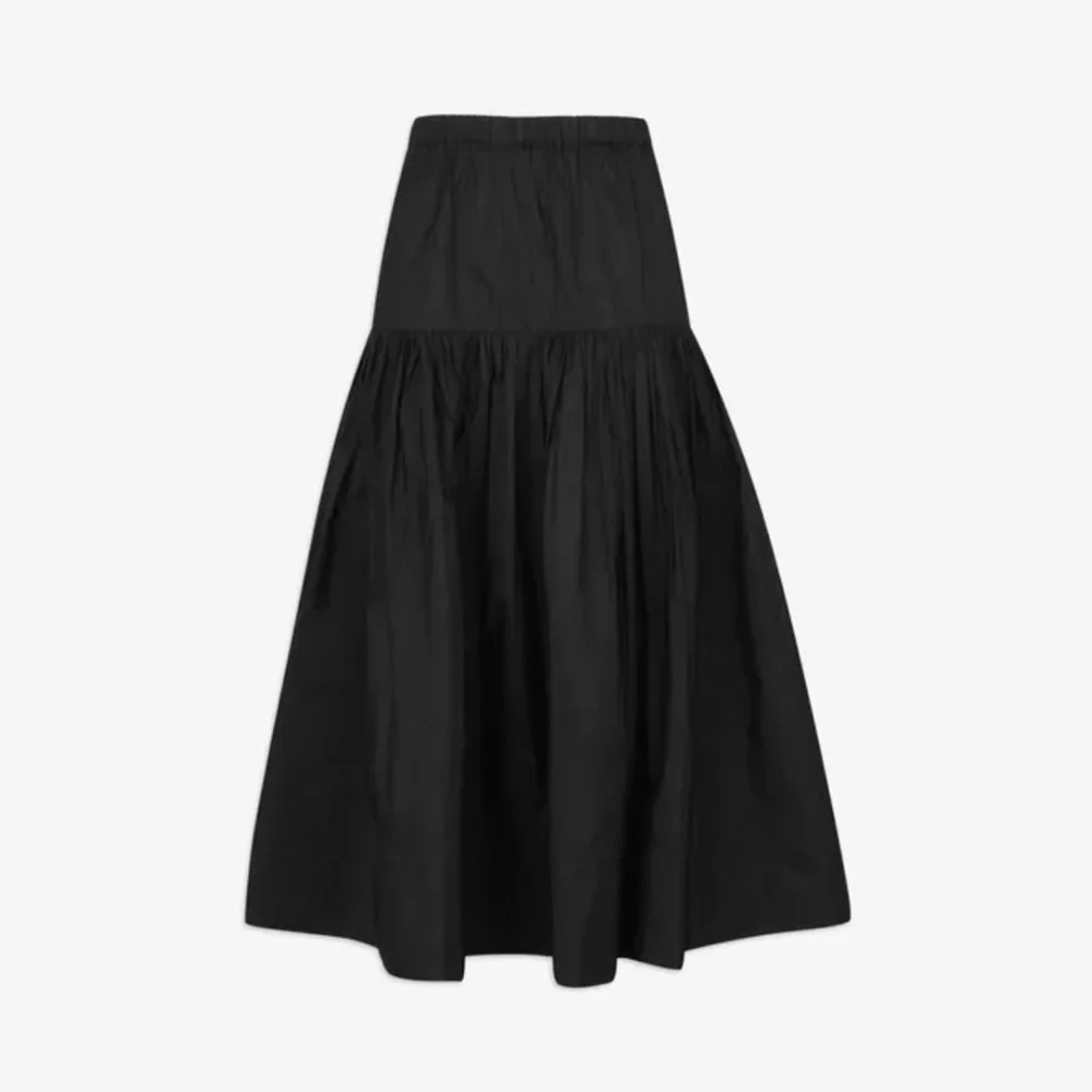 TANYA TAYLOR BLACK TIERED TAFETTA LARA MIDI SKIRT pull on stretchy waist - Picture 2 of 10